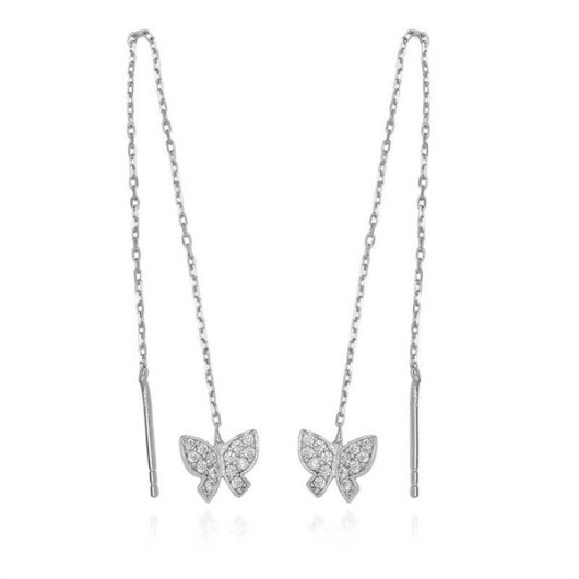 Pb Silver Chain Butterfly Silver Earrings