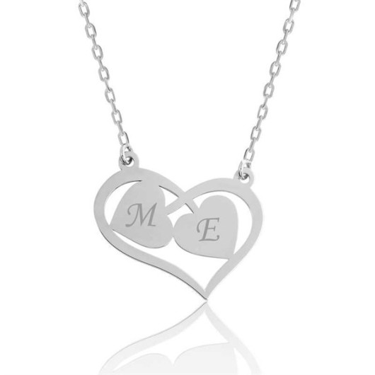 Connecting Hearts With Letter Pb Personalized Silver Necklace