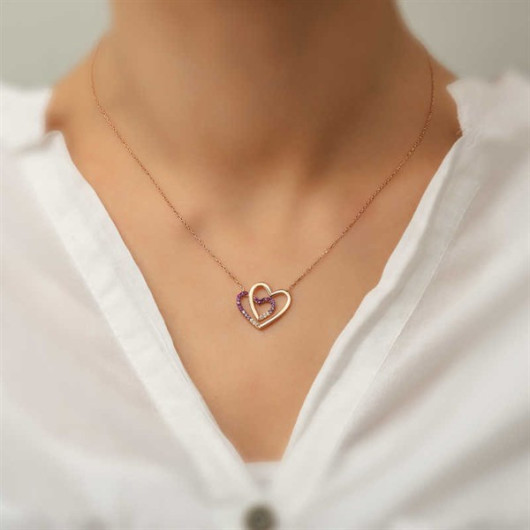 Pb Two Hearts Women's Silver Necklace