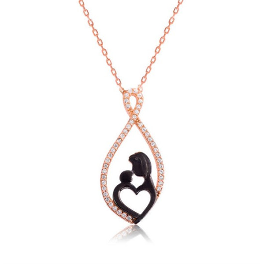 Pb Heart Mother Child Silver Necklace
