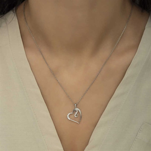 Pb Hearted Infinity Women's Silver Necklace