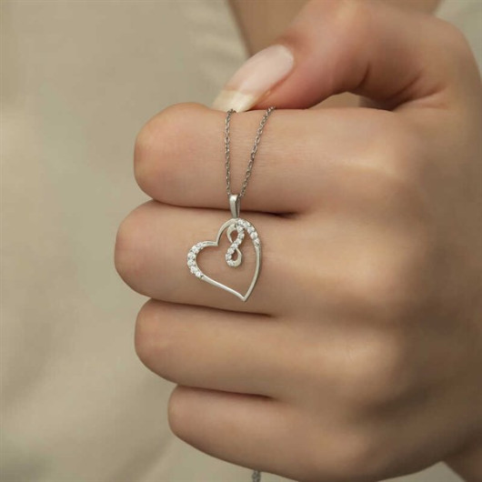 Pb Hearted Infinity Women's Silver Necklace