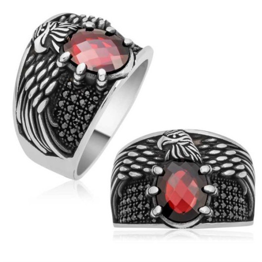 Pb Winged Eagle Men's Silver Ring