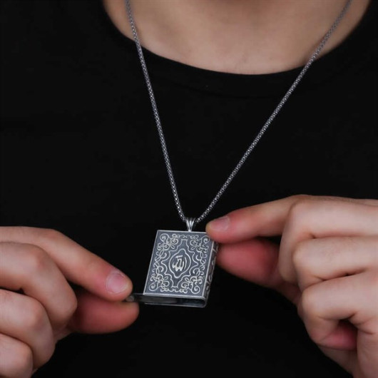 Square Openable Allah Amulet Silver Necklace