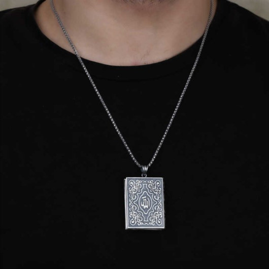 Square Openable Allah Amulet Silver Necklace