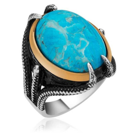 Pb Eagle Claw Turquoise Stone Men's Silver Ring