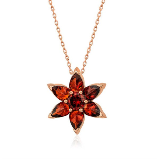 Pb Red Flower Silver Necklace