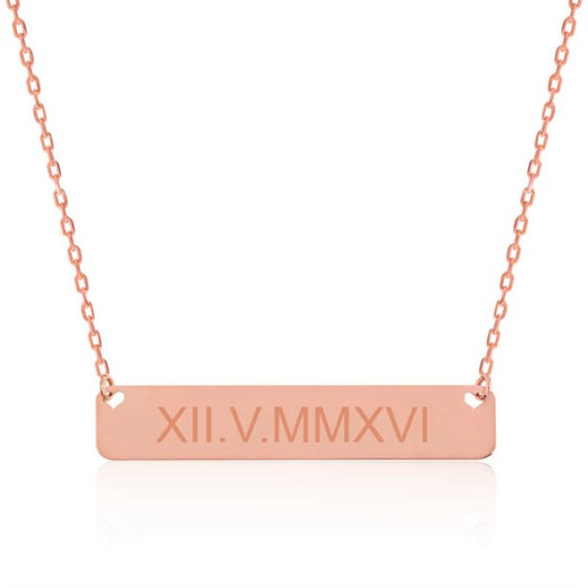 Pb Personalized Roman Numeral Date Silver Necklace