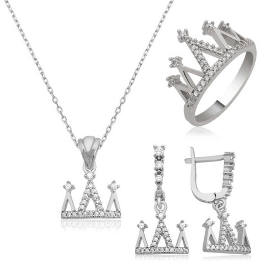 Pb Queen Crown Women's Silver Set