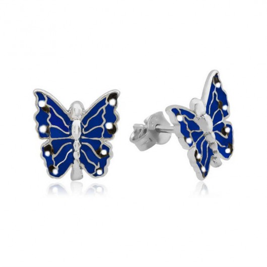 Pb Navy Blue Butterfly Child Silver Earring