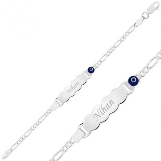 Blue Beaded Plate Child Silver Bracelet