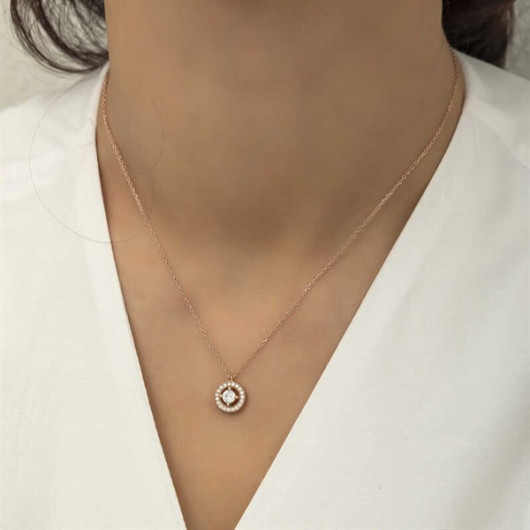 Pb Minimal Round Solitaire Silver Women's Necklace