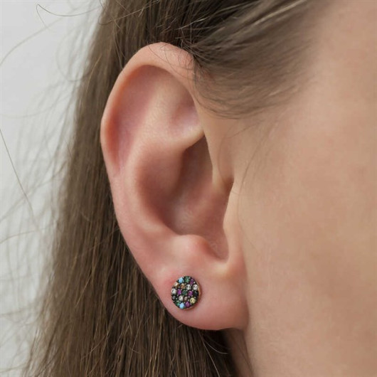 Pb Mix Stone Circle Silver Earrings