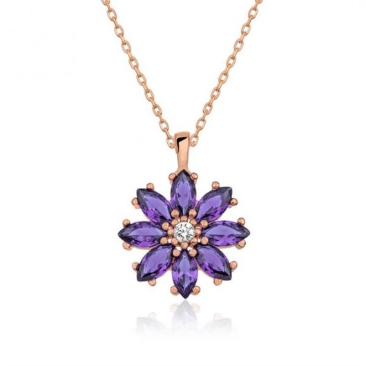 Purple Flower Silver Necklace