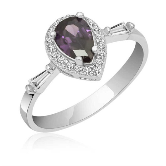 925 Silver Ring For Women With A Drop-Shaped Diamond Stone, Mauve Color