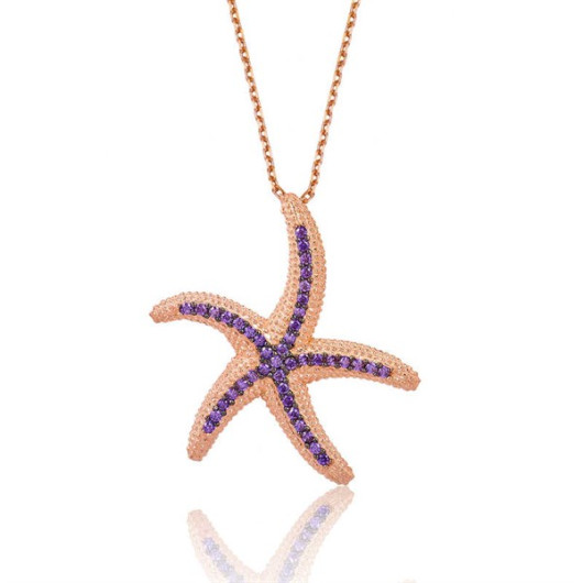 Pb Purple Starfish Women's Silver Necklace