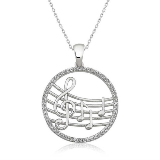Pb Music Themed Women's Silver Necklace