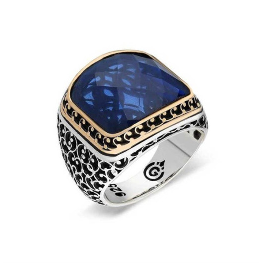 Men's Silver Ring With Blue Zircon Stone