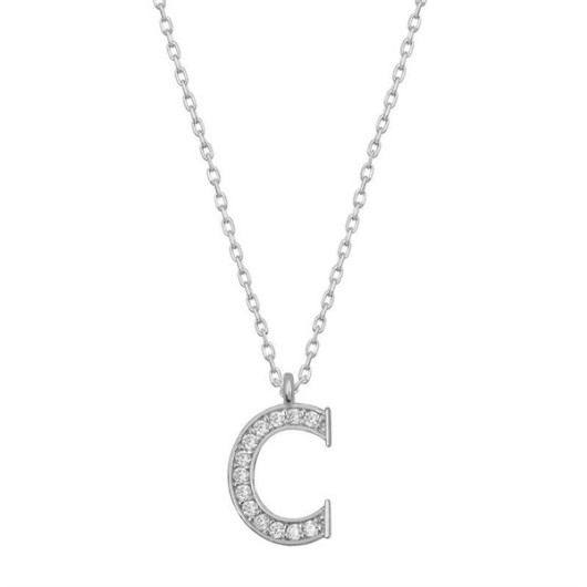 Pb Rhodium Letter C Silver Women's Necklace