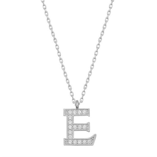 Pb Rhodium Letter E Silver Women's Necklace