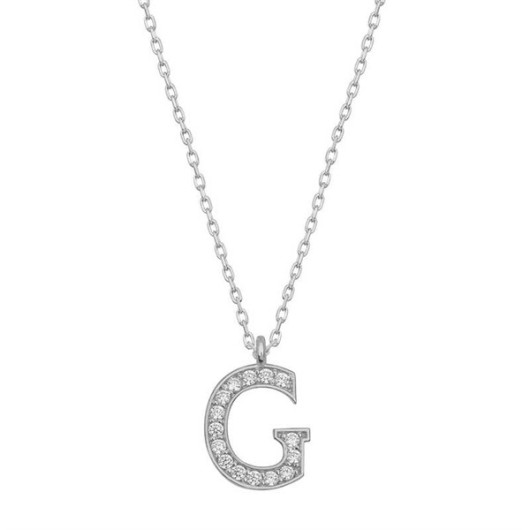 Pb Rhodium Letter G Silver Women's Necklace