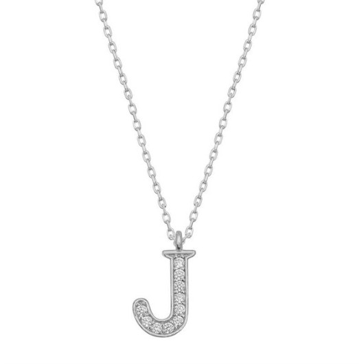 Pb Rhodium Letter J Silver Women's Necklace