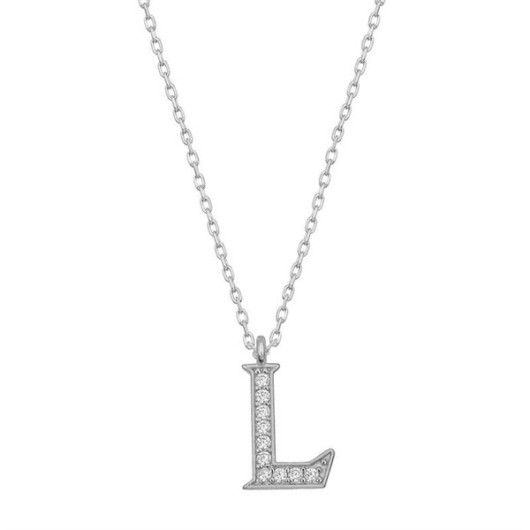 Pb Rhodium Letter L Silver Women's Necklace