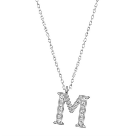 Pb Rhodium Letter M Silver Women's Necklace