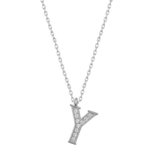 Pb Rhodium Letter Y Silver Women's Necklace