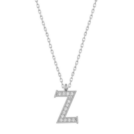 Pb Rhodium Letter Z Silver Women's Necklace