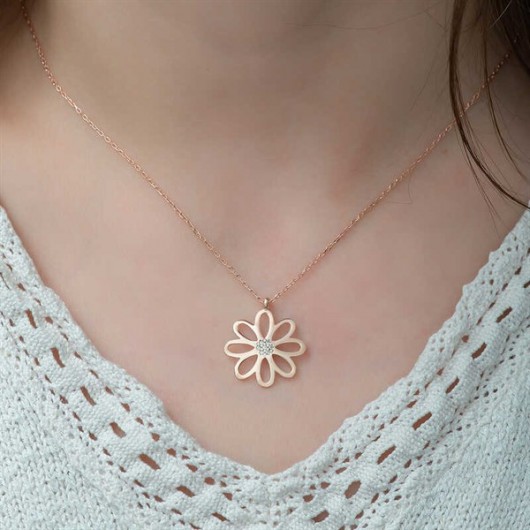 Rose Flower Women's Sterling Silver Necklace