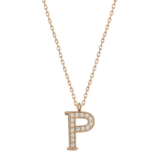 Pb Rose Letter P Silver Women's Necklace