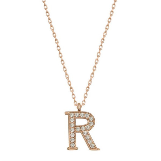 Pb Rose Letter R Silver Women's Necklace