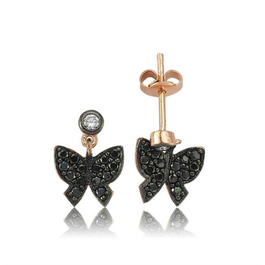 Pb Black Butterfly Studded Silver Earrings
