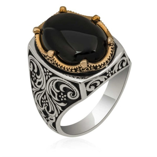 Silver Men's Ring With Black Zircon Stone