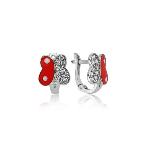 Pb Red Butterfly Silver Earrings With Stone