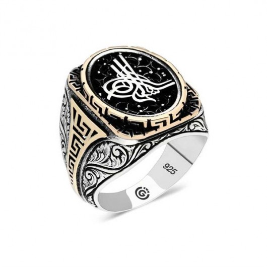 خاتم فضة استرليني للرجال من الشكل ختم عثماني