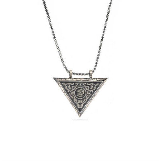 Triangle Openable Rose Amulet Silver Necklace