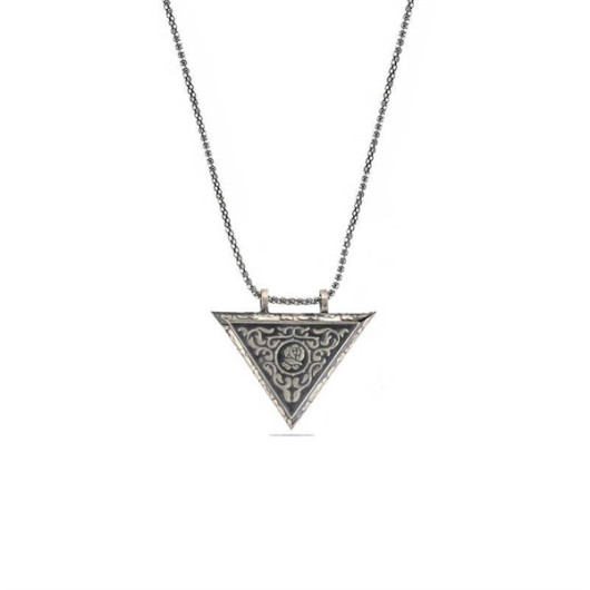 Triangle Openable Rose Amulet Silver Necklace