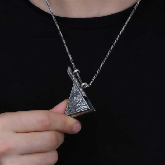Triangle Openable Ottoman Coat Of Arms Amulet Silver Necklace
