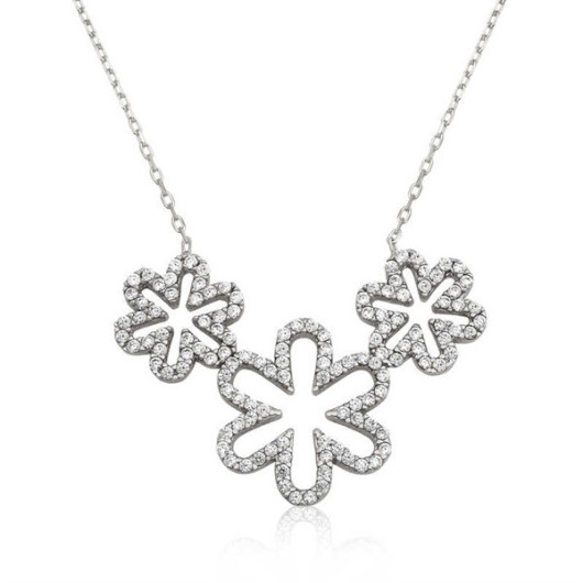 Pb Triple Daisy Women's Silver Necklace