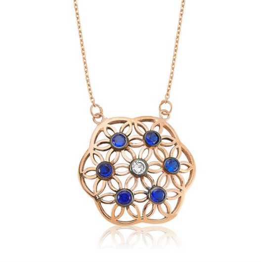 A Silver Women's Necklace In The Shape Of The Flower Of Life