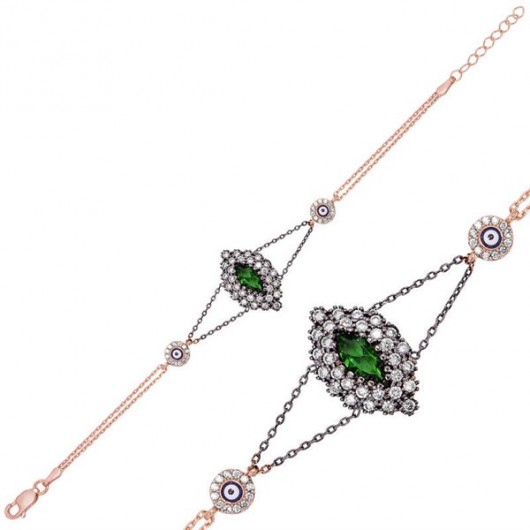 Green Stone Authentic Women's Sterling Silver Bracelet