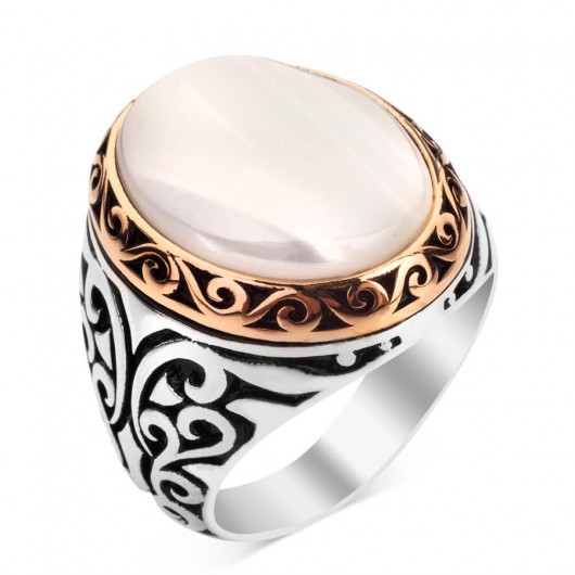 925 Sterling Silver White Mother Of Pearl Stone Ring
