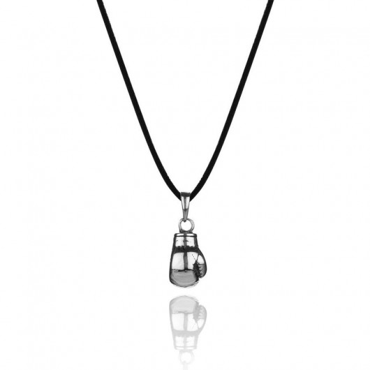 925 Sterling Silver Boxing Glove Necklace (Leather Cord)
