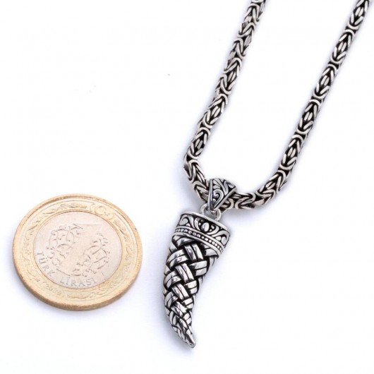 925 Sterling Silver Linear Motif Ivory Men's Necklace With King Chain