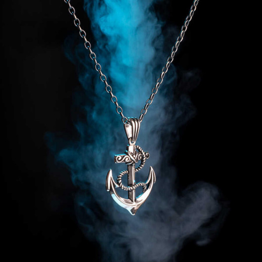 925 Sterling Silver Sailor Anchor Men's Necklace Chain Model2