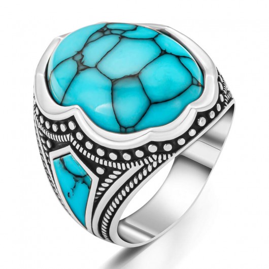 925 Sterling Silver Men's Hooded Turquoise Turquoise Stone Ring