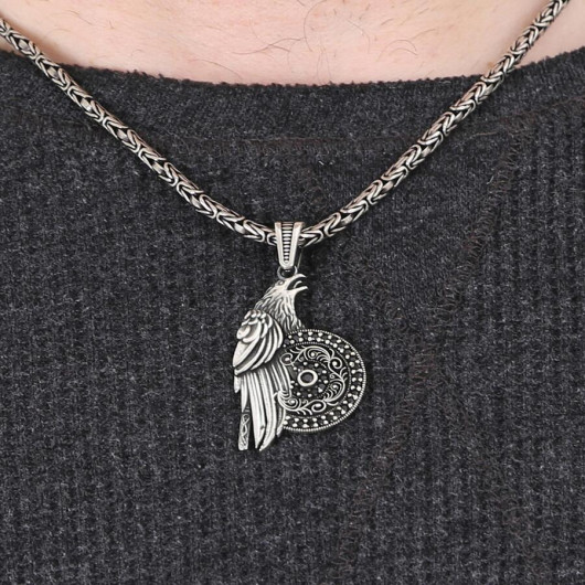 925 Sterling Silver Men's Mini Stone Embroidered Eagle Necklace With King Chain