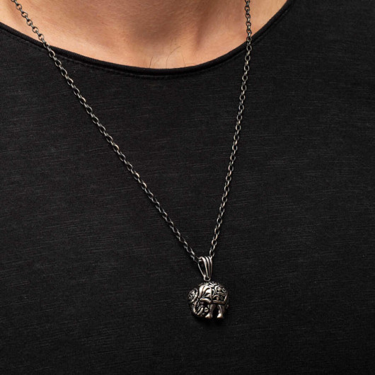 925 Sterling Silver Elephant Motif Men's Necklace Chain Model2